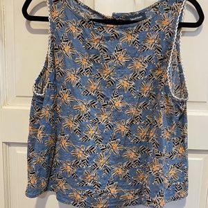 ModCloth Blue Floral Blouse Tank Top Blue Floral Brown Wood Buttons Womens 1X